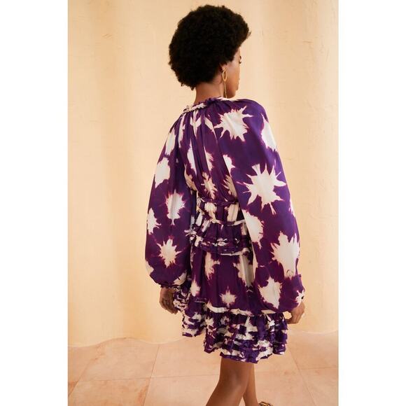 Ulla Johnson Emery Tie-Dyed Ruffle Trim Silk Mini Dress Purple/White Size 0 - Picture 10 of 10